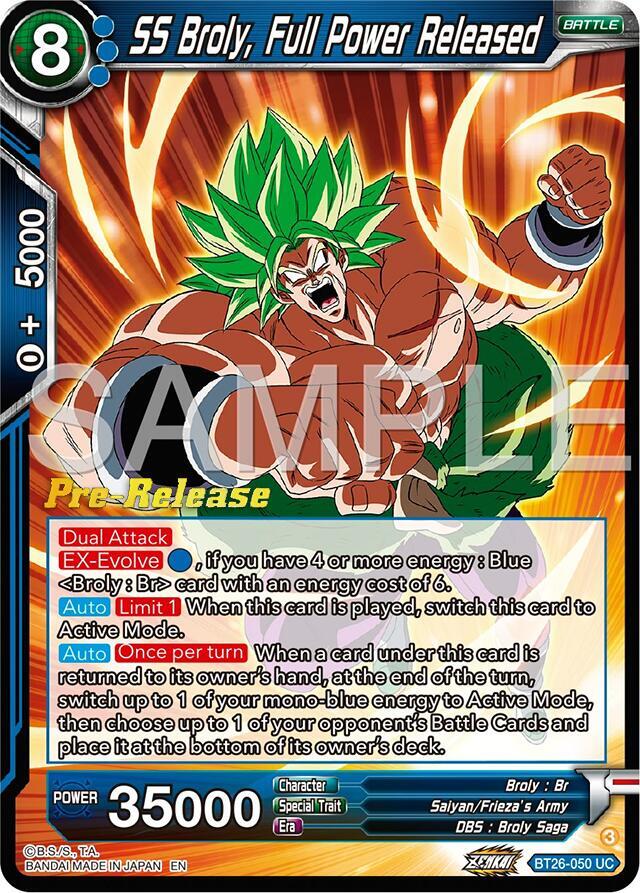 SS Broly, Full Power Released BT26-050 card from Ultimate Advent Pre-Release Cards