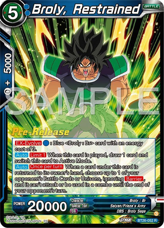Broly, Restrained BT26-052 card from Ultimate Advent Pre-Release Cards