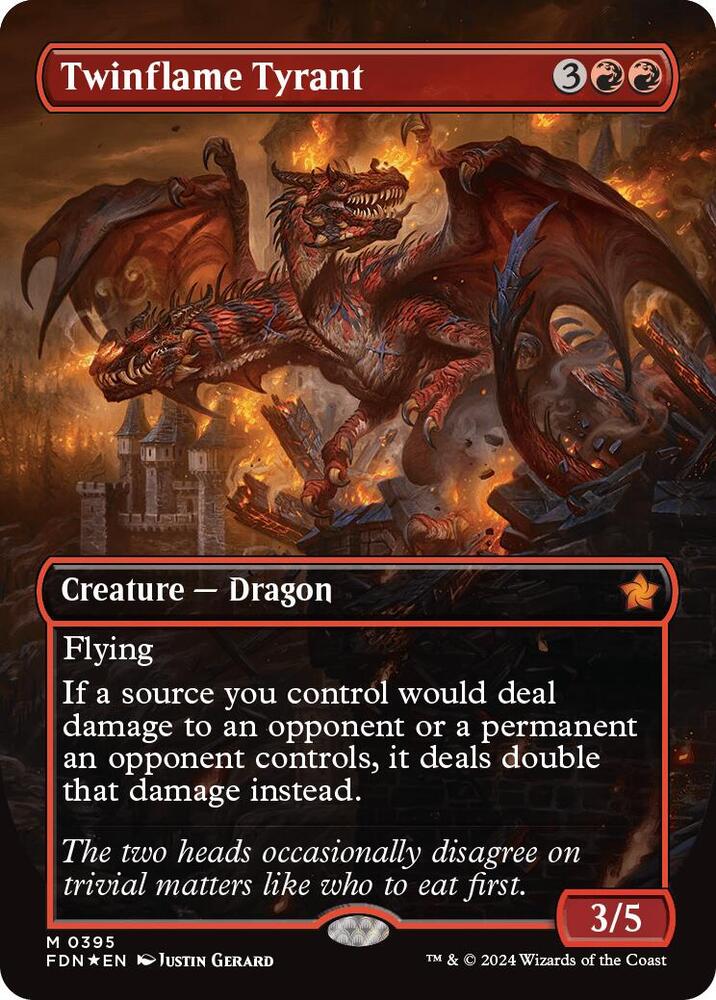 Twinflame Tyrant (Borderless) (Mana Foil) 395 card from Foundations