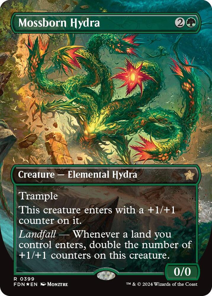 Mossborn Hydra (Borderless) (Mana Foil) 399 card from Foundations