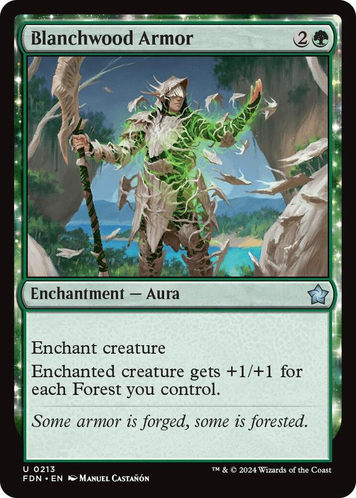 Blanchwood Armor 213 card from Foundations
