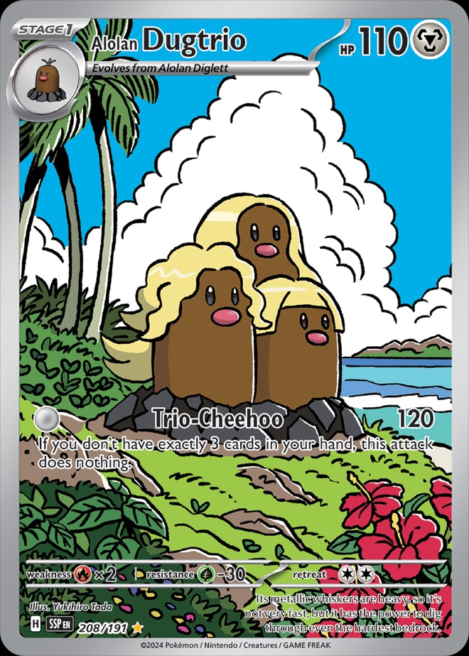 Alolan Dugtrio 208/191 card from SV08: Surging Sparks