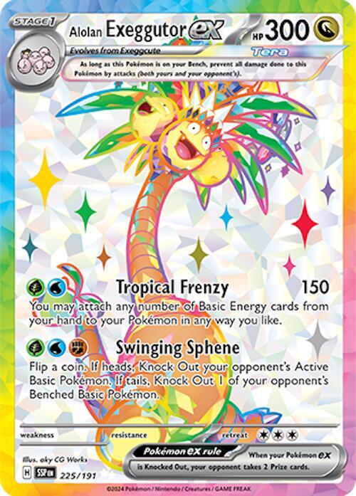 Alolan Exeggutor ex 225/191 card from SV08: Surging Sparks