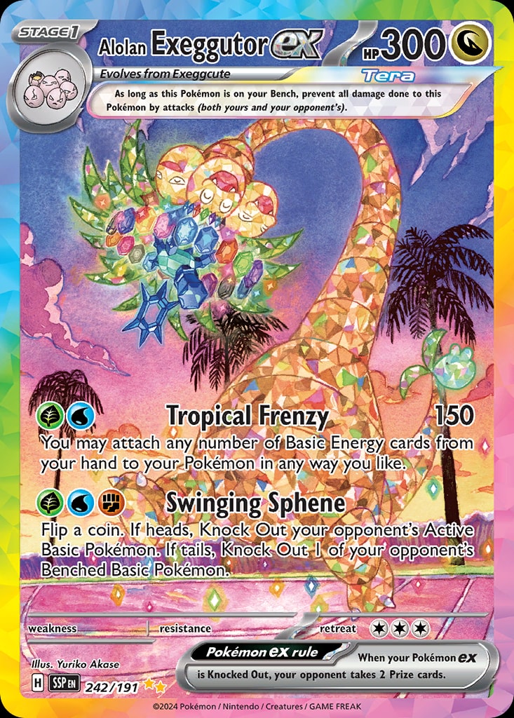 Alolan Exeggutor ex 242/191 card from SV08: Surging Sparks