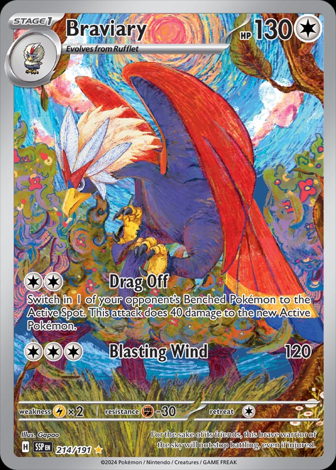 Braviary 214/191 card from SV08: Surging Sparks