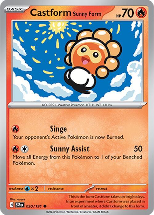 Castform Sunny Form 020/191 card from SV08: Surging Sparks
