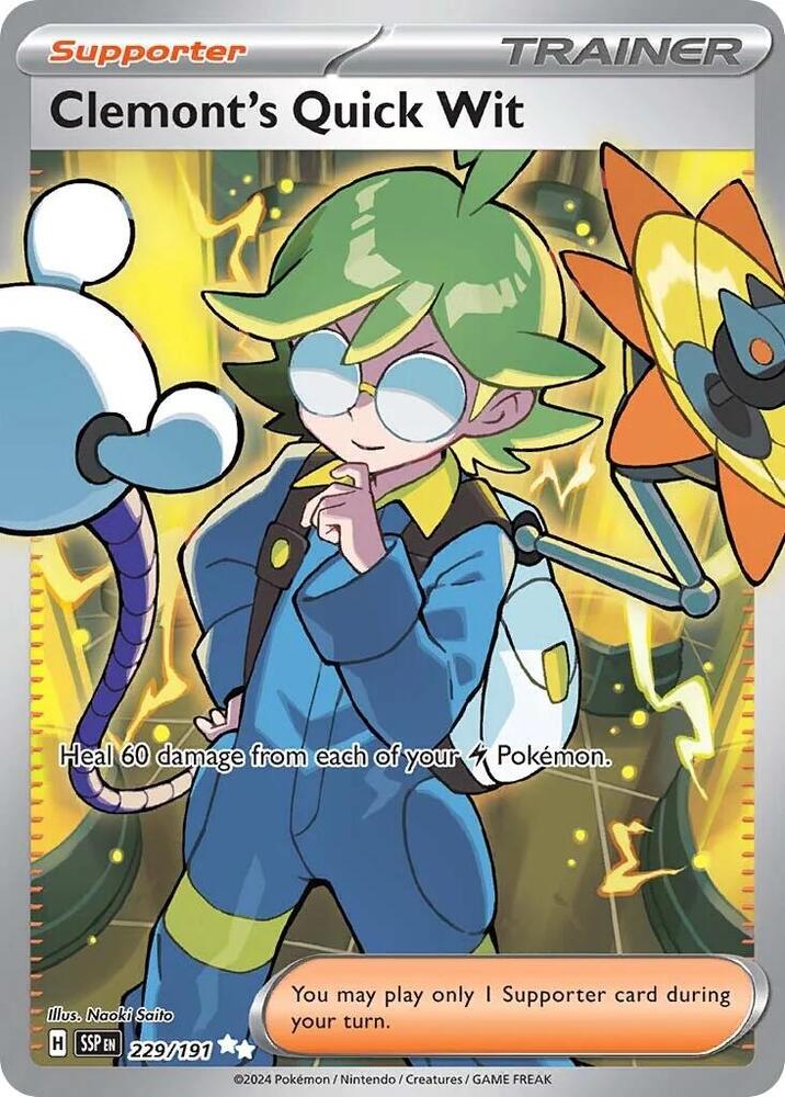 Clemont's Quick Wit 229/191 card from SV08: Surging Sparks