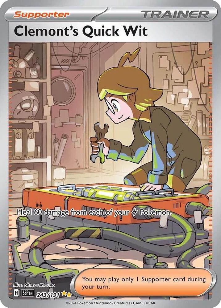 Clemont's Quick Wit 243/191 card from SV08: Surging Sparks