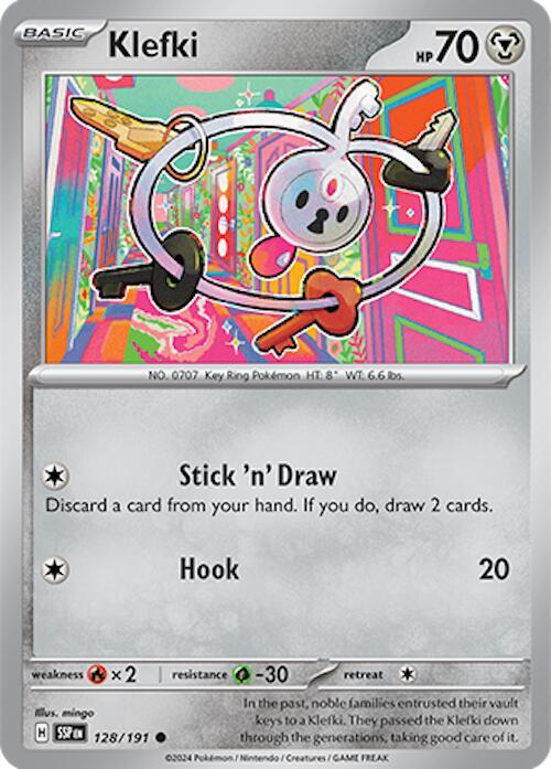 Klefki 128/191 card from SV08: Surging Sparks