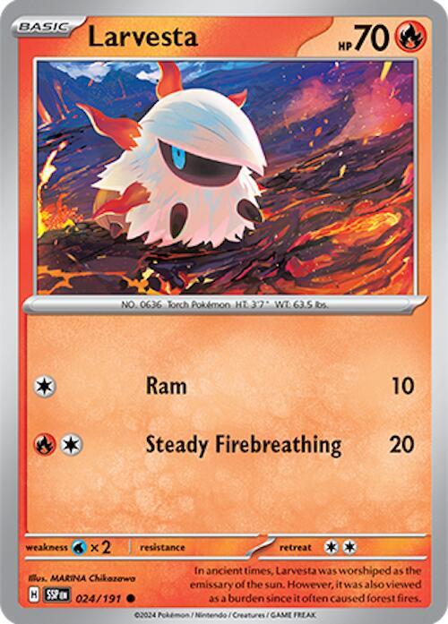 Larvesta 024/191 card from SV08: Surging Sparks