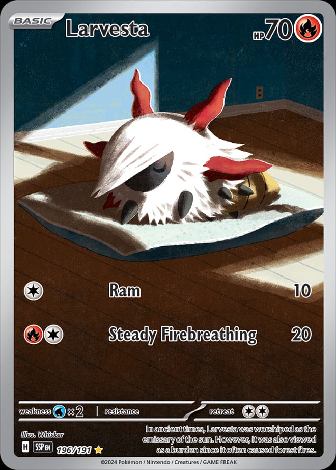 Larvesta 196/191 card from SV08: Surging Sparks