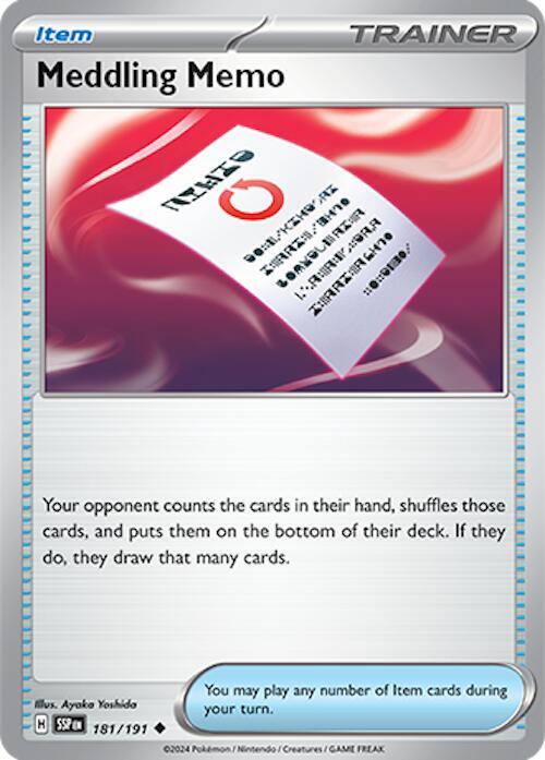 Meddling Memo 181/191 card from SV08: Surging Sparks