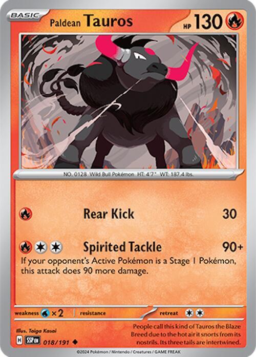 Paldean Tauros 018/191 card from SV08: Surging Sparks