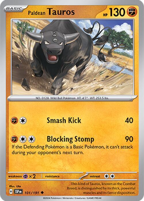 Paldean Tauros 101/191 card from SV08: Surging Sparks