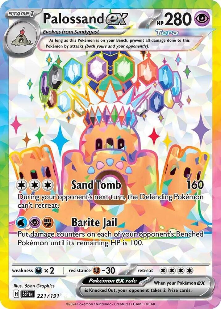 Palossand ex 221/191 card from SV08: Surging Sparks
