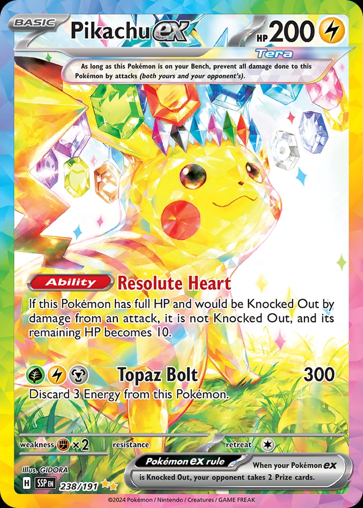 Pikachu ex 238/191 card from SV08: Surging Sparks