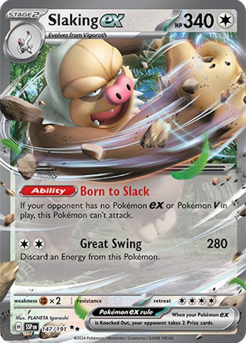 Slaking ex 147/191 card from SV08: Surging Sparks