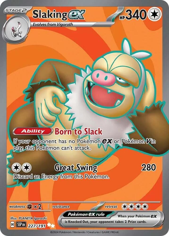 Slaking ex 227/191 card from SV08: Surging Sparks
