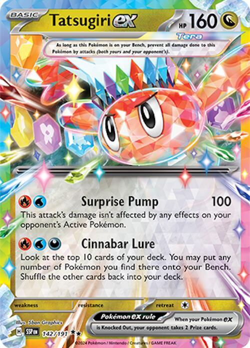 Tatsugiri ex 142/191 card from SV08: Surging Sparks