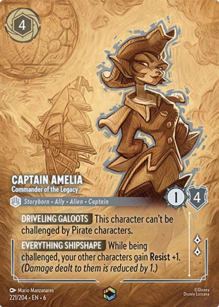 Captain Amelia - Commander of the Legacy (Enchanted) 221/204 card from Azurite Sea