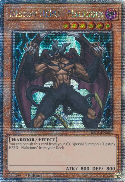 Destiny HERO - Malicious (Quarter Century Secret Rare) RA03-EN001 card from Quarter Century Bonanza