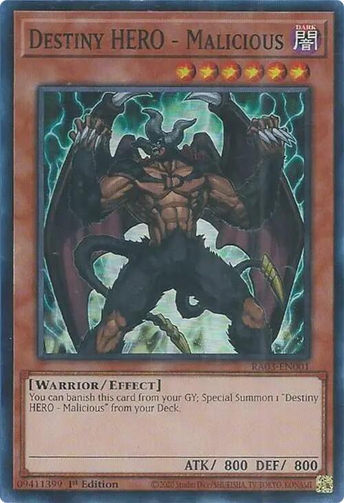 Destiny HERO - Malicious RA03-EN001 card from Quarter Century Bonanza