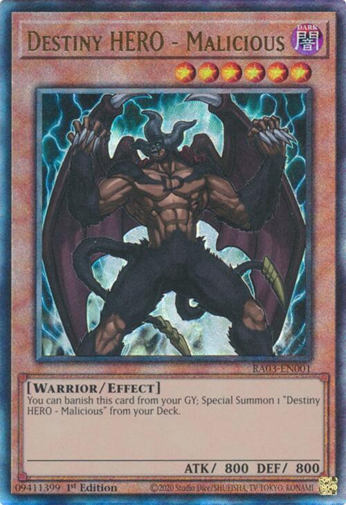 Destiny HERO - Malicious (PUR) RA03-EN001 card from Quarter Century Bonanza