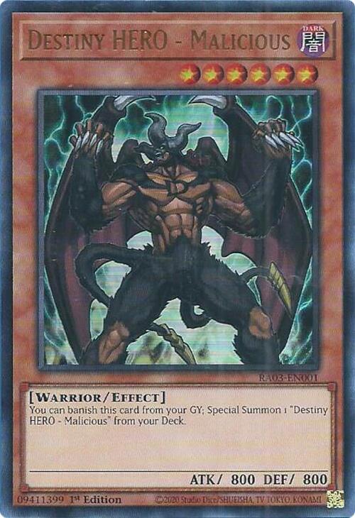 Destiny HERO - Malicious (UR) RA03-EN001 card from Quarter Century Bonanza