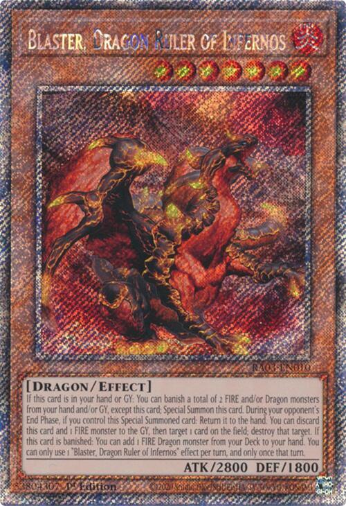 Blaster, Dragon Ruler of Infernos (Platinum Secret Rare) RA03-EN010 card from Quarter Century Bonanza