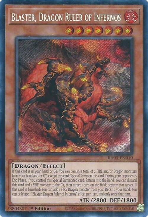 Blaster, Dragon Ruler of Infernos (Secret Rare) RA03-EN010 card from Quarter Century Bonanza