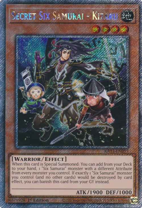 Secret Six Samurai - Kizaru (Platinum Secret Rare) RA03-EN017 card from Quarter Century Bonanza