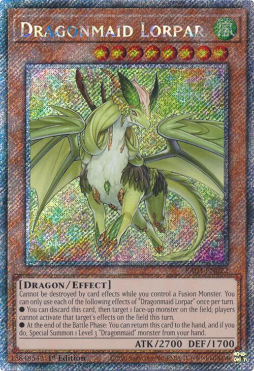 Dragonmaid Lorpar (Platinum Secret Rare) RA03-EN022 card from Quarter Century Bonanza