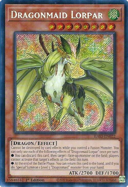 Dragonmaid Lorpar (Secret Rare) RA03-EN022 card from Quarter Century Bonanza