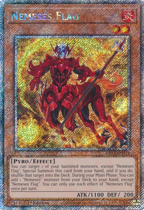 Nemeses Flag (Platinum Secret Rare) RA03-EN024 card from Quarter Century Bonanza