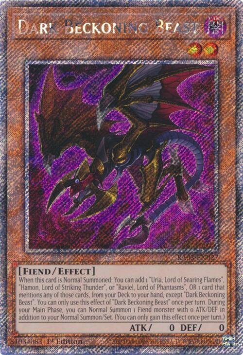 Dark Beckoning Beast (Platinum Secret Rare) RA03-EN027 card from Quarter Century Bonanza