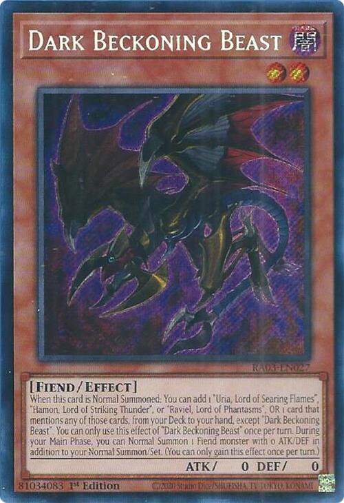 Dark Beckoning Beast (Secret Rare) RA03-EN027 card from Quarter Century Bonanza