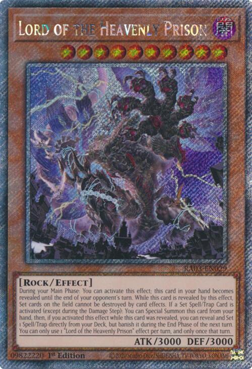 Lord of the Heavenly Prison (Platinum Secret Rare) RA03-EN029 card from Quarter Century Bonanza