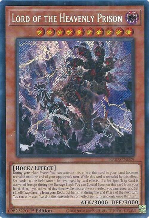 Lord of the Heavenly Prison (Secret Rare) RA03-EN029 card from Quarter Century Bonanza