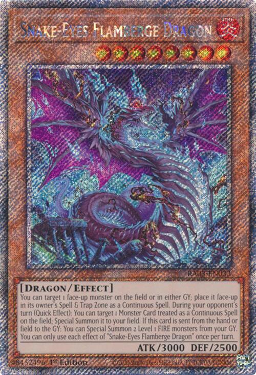 Snake-Eyes Flamberge Dragon (Platinum Secret Rare) RA03-EN033 card from Quarter Century Bonanza