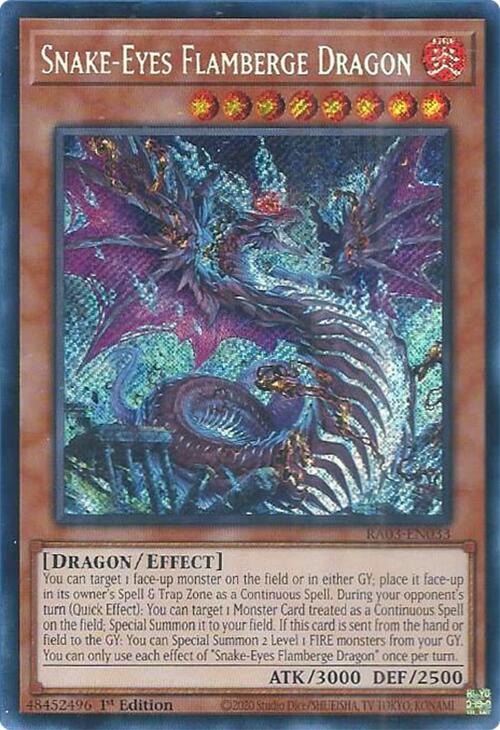 Snake-Eyes Flamberge Dragon (Secret Rare) RA03-EN033 card from Quarter Century Bonanza