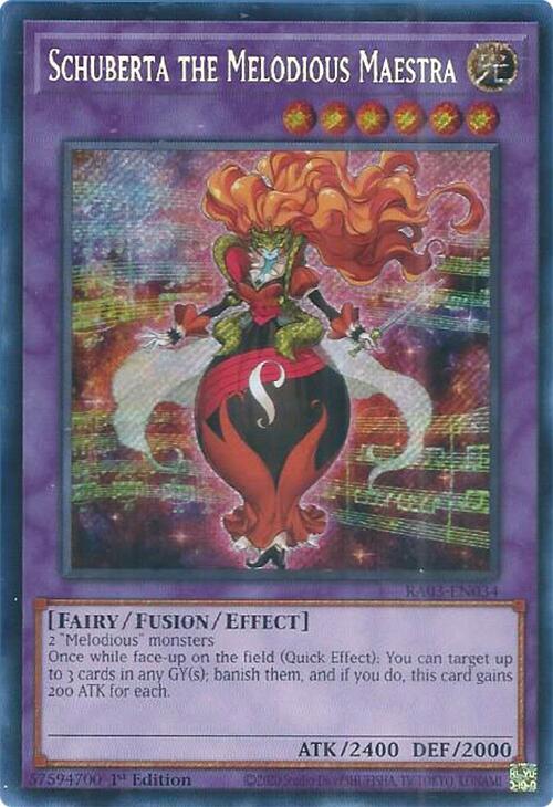 Schuberta the Melodious Maestra (Secret Rare) RA03-EN034 card from Quarter Century Bonanza
