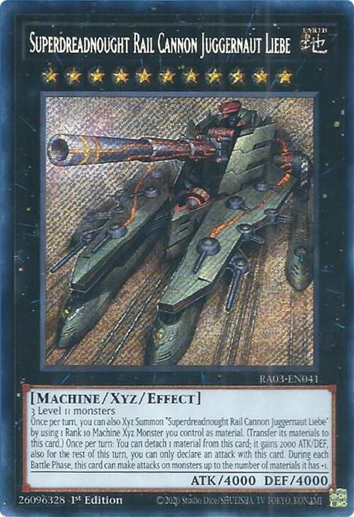 Superdreadnought Rail Cannon Juggernaut Liebe (Secret Rare) RA03-EN041 card from Quarter Century Bonanza