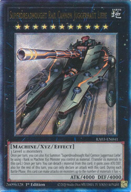 Superdreadnought Rail Cannon Juggernaut Liebe (PUR) RA03-EN041 card from Quarter Century Bonanza