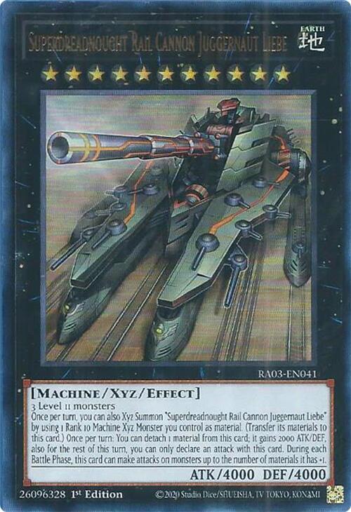 Superdreadnought Rail Cannon Juggernaut Liebe (UR) RA03-EN041 card from Quarter Century Bonanza