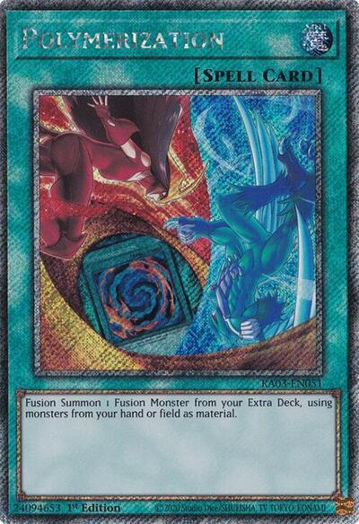 Polymerization (B) (HERO Art) (Platinum Secret Rare) RA03-EN051 card from Quarter Century Bonanza