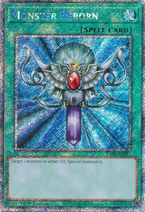 Monster Reborn (Platinum Secret Rare) RA03-EN052 card from Quarter Century Bonanza