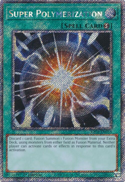 Super Polymerization (Platinum Secret Rare) RA03-EN053 card from Quarter Century Bonanza