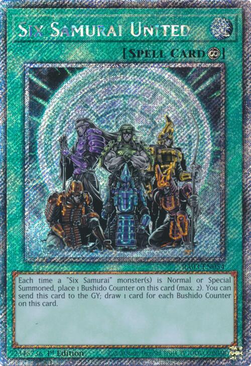 Six Samurai United (Platinum Secret Rare) RA03-EN054 card from Quarter Century Bonanza