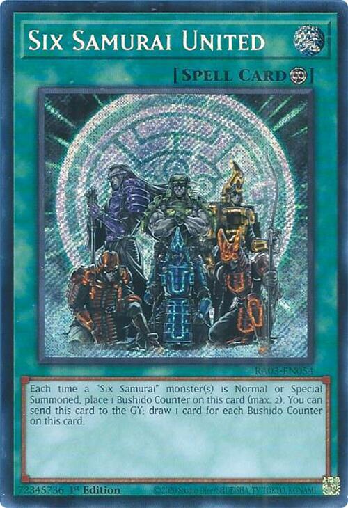 Six Samurai United (Secret Rare) RA03-EN054 card from Quarter Century Bonanza