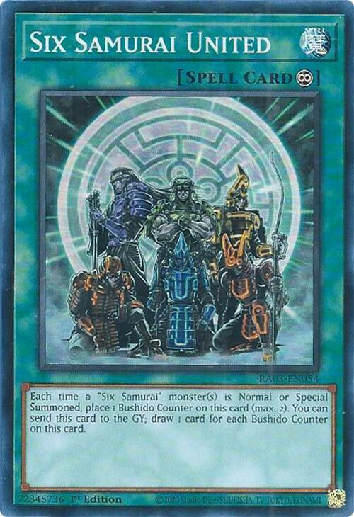 Six Samurai United RA03-EN054 card from Quarter Century Bonanza